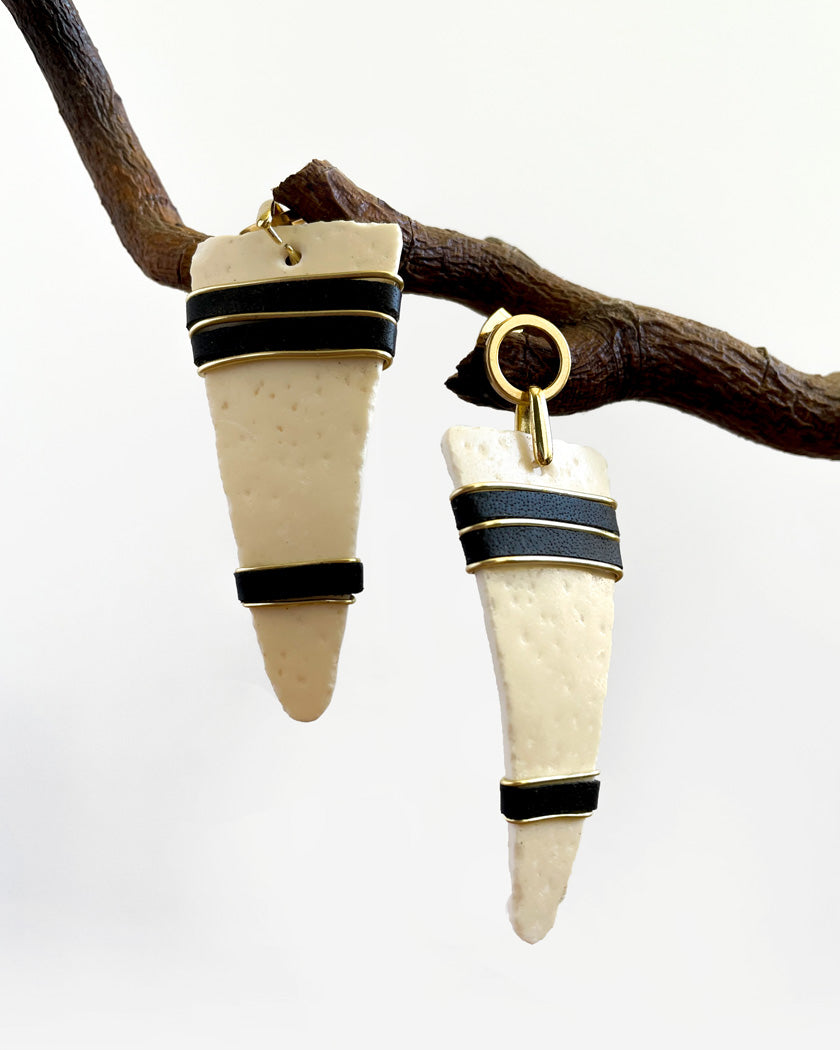 OSTRICH EGG SPEAR EARRINGS #2