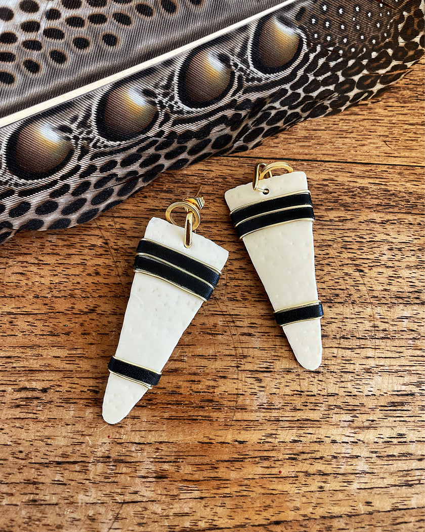 OSTRICH EGG SPEAR EARRINGS #2