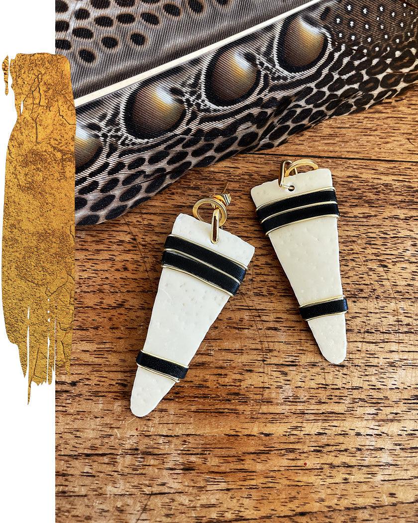 OSTRICH EGG SPEAR EARRINGS #2