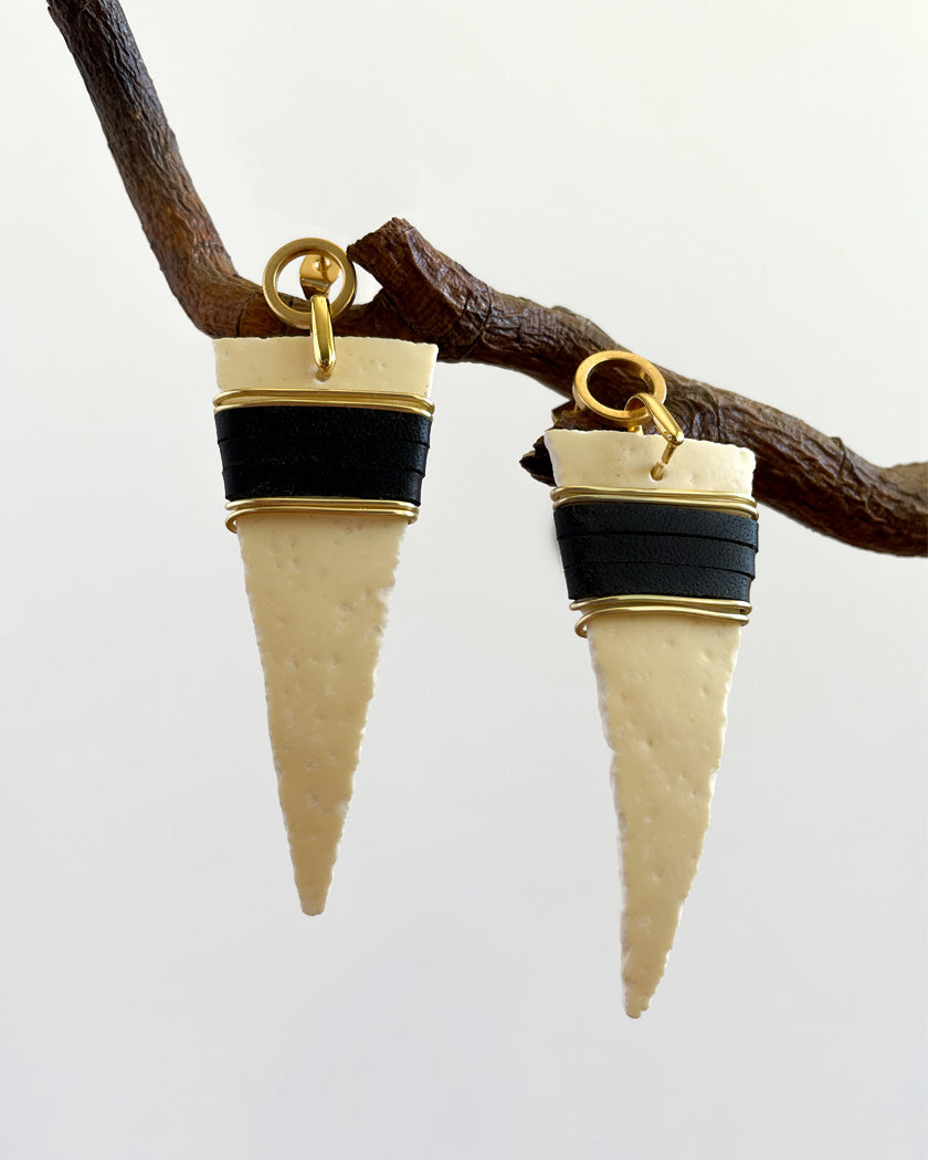OSTRICH EGG SPEAR EARRINGS #1