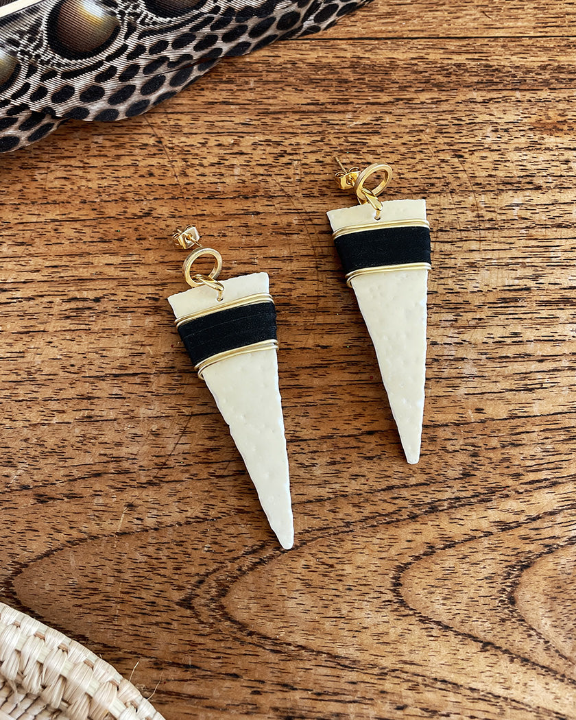 OSTRICH EGG SPEAR EARRINGS #1