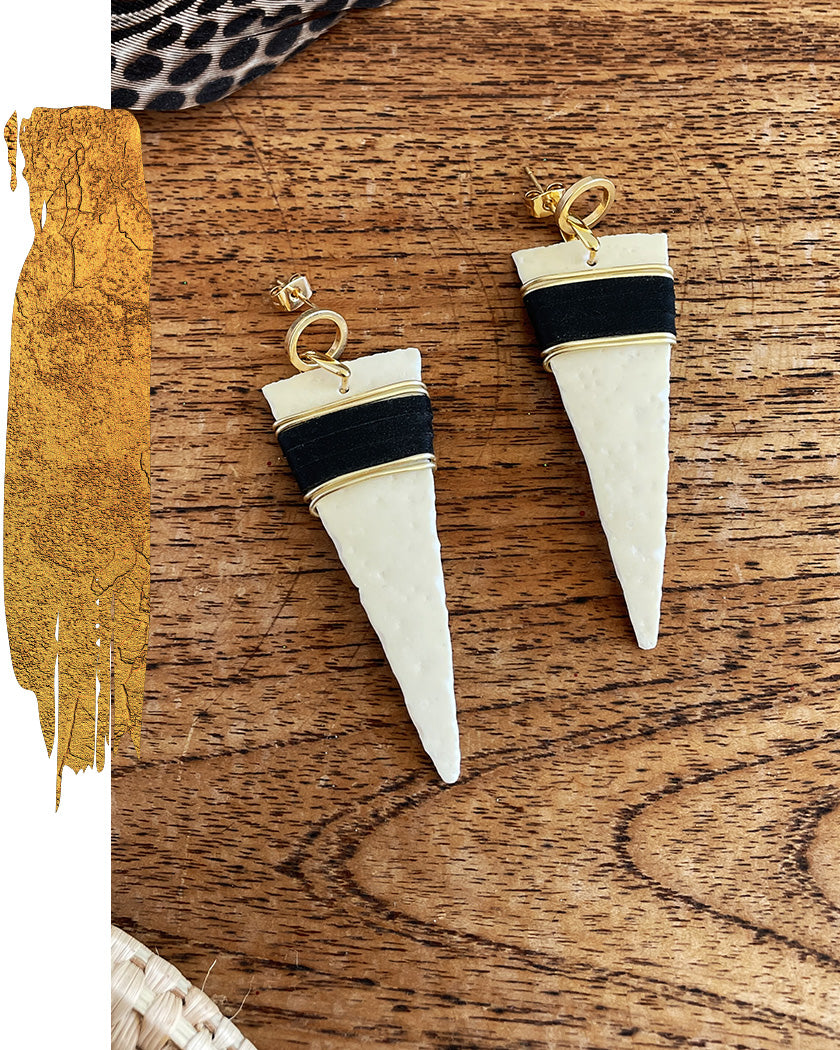 OSTRICH EGG SPEAR EARRINGS #1