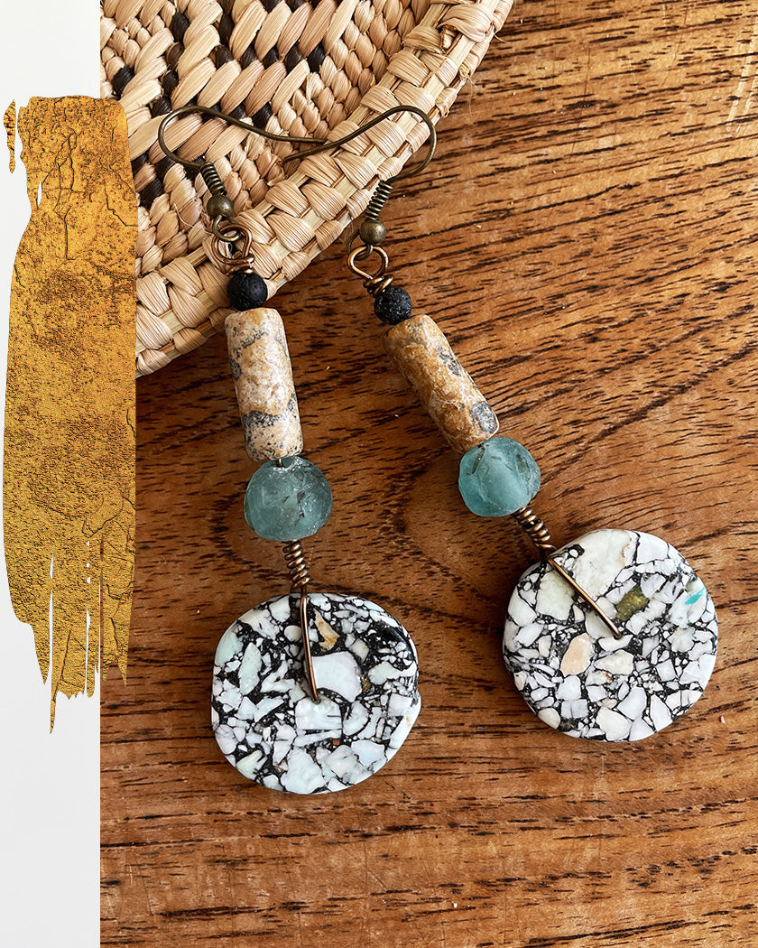 TERRAZZO HOWLITE DROP EARRINGS#2